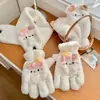 Lindos Guantes de Felpa de Cinco Dedos para Mujer en Invierno, Cálidos y Engrosados, Estudiante, Dibujos Animados, Pantalla Táctil, Ciclismo, Bufanda Resistente al Frío de Invierno