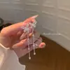 Pendiente de Clip para Oreja con Borla Larga de Perla, Encaje Dulce, Circonita Brillante, Lazo, Nuevo Estilo Caliente para Mujer, Pendiente de Botón Único y Hermoso
