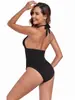 2026 Nuevo Estilo Traje de Baño de una Pieza Triángulo al por Mayor Adulto Conservador Sexy Europeo y Americano Comercio Exterior Personalizado Playa Color Sólido Cuello Halter