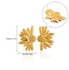 Brincos de Flor e Folha de Superfície Lisa de Nicho Europeu e Americano, Mais Vendido Transfronteiriço, Brincos Simples e Versáteis de Aço Inoxidável Banhado a Ouro para Mulheres