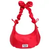 Bolso Rojo para Mujer 2026 Verano Bolso de Satén y Nylon Bolso Nube Plegado de Moda Bolso Dumpling de Gran Capacidad Bolso Cruzado