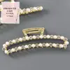 Grampo de Cabelo Elegante com Pérolas para Nuca de Mulher Celebridade Cyber Grande Arranhador de Cabelo Presilha Tubarão Arranhador Leopardo Grampo de Cabelo de Metal Acessório para Cabeça