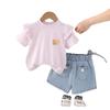 Ropa de verano para niñas, 3 piezas, pantalones vaqueros de manga corta con estampado de tulipán para bebé, conjunto de dos piezas, tesoro para niña de 1 año