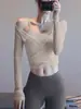 Conjunto de Dos Piezas de Manga Larga con Almohadillas en el Pecho y Tirantes para Mujer, Cintura Ajustada para Yoga, Levanta Glúteos, Adelgazante, Conjunto de Pilates y Fitness, Estilo Delgado de Verano
