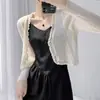 Cardigã fino feminino, adequado para usar sobre um vestido de alcinha, tricô de verão, xale, capa de seda gelada, jaqueta estilo fada
