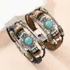 Pulsera de cuero turquesa de estilo étnico retro simple y única, unisex, joyería de moda transfronteriza europea y americana