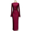 Vestido feminino de cor sólida 2023, gola redonda, ombro em ângulo reto, manga sino, plissado, caimento justo, tubinho, comércio exterior da Amazon internacional