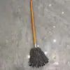 Mopa de Madera Tradicional Ordinaria en Stock con Hilo de Algodón Puro, Mopa de Cabeza Redonda, Mopa Absorbente para Uso en Hogar, Hotel, Administración de Propiedades y Fábrica