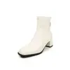 Botas Elásticas de PU Femininas Botas Emagrecedoras Outono/Inverno Novas Bico Redondo Zíper Traseiro Salto Grosso Salto Alto Botas Elásticas Femininas para Tornozelo Tamanho 40