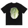 Camiseta de manga curta divertida de seda de leite para o verão com estampa de couve chinesa, top com padrão de vegetais, chique para casais
