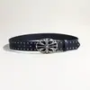 Cinto com Fivela Cruzada Rebite Couro Estilo Punk Retrô Cinto para Jeans Unissex Cinto Casual