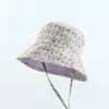 Lindo Sombrero de Pescador Floral de Doble Cara para Mujer Verano Japonés Ala Ancha Sombrero Parasol que Muestra la Cara Pequeño Sombrero de Cubo
