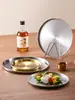Prato redondo de aço inoxidável estilo japonês, prato raso de fundo plano, bandeja, prato para ossos, prato para churrasco comercial, prato de frutas, prato para bolo de sobremesa