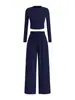 Conjunto Amazon transfronteiriço europeu e americano: calça casual de perna larga da moda, com cadarço, cor sólida, acinturada, para outono e inverno