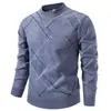 Otoño Invierno Nuevo Suéter de Punto Grueso con Cuello Redondo para Hombre con Felpa Interior Moda Juvenil Casual Capa Base