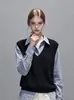 Versátil Chaleco Nuevo de Punto Cuello en V Color Sólido 2026 Chaleco para Mujer Estilo Escolar 6232