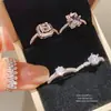 Conjunto de Cinco Peças de Anel Aberto Redondo de Zircônia, Anel de Dedo Indicador de Estilo Minimalista Único, Joias de Luxo Leve de Alta Qualidade para Atacado
