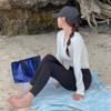 Fábrica de origen estilo coreano nuevo cárdigan con cremallera traje de baño de tres piezas para mujer combinación de colores blanco y negro cintura alta que cubre el abdomen traje de baño para snorkel