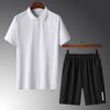 Traje de verano de manga corta polo pantalones de manga corta casual seda helada solapa hombre talla grande delgado negocios traje de tres piezas