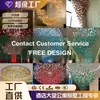 Lustre Duplex Personalizado Grande, Lustre para Casa Modelo de Escritório de Vendas, Iluminação para Escada Vazada de Vidro e Pedra para Clube de Hotel