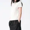 Top de Tricô Minimalista com Costelas Gola Meia-Alta Manga Curta Feminino Outono Nova Chegada Texturizado Tricô Grosso Emagrecedor Cropped