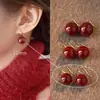 Pendientes de Perlas de Frijol Rojo de Pan al Vapor Rojo Vino Pendientes Elegantes de Alta Gama Estilo Retro de Hong Kong Joyería de Trémula de Polo para Oreja