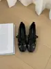 Primeiro Encontro: Sapatos Mary Jane com laço estilo europeu e americano para mulheres, novo modelo outono 2026, bico quadrado com strass, salto grosso