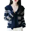 Comercio Exterior 2026 Otoño/Invierno Conjunto de Dos Piezas Suéter de Punto Rayado con Cuello en V y Chal con Estampado de Letras Suéter Holgado de Manga Larga para Ventas Transfronterizas