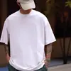 Camiseta Masculina e Feminina Algodão Pesado 380g Gola Pequena Manga Curta Vintage Solta Branca Camada Base Verão