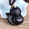 Moda Retro Estilo Étnico Joyería Tallada en Cristal Natural Colgante de Zorro Hada Obsidiana Collar de Zorro de Nueve Colas para Mujer