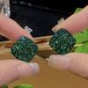 Brinco Elegante Retro de Diamante e Strass Verde Escuro Fivela de Orelha Nicho Luxo Leve Brincos Nostálgicos para Mulheres