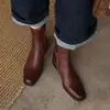 Botines Chelsea de Cuero de Vaca Lavado Completo con Hebilla Metálica Estilo Old Money Británico 2026 Tacón Medio Grueso Punta Cuadrada Botines de Cuero Genuino para Mujer