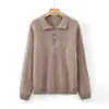 Suéter de Lana Pura con Cuello Polo Forrado de Polar Otoño/Invierno 2026, Suéter de Punto Holgado para Mujer con Cuello Solapa