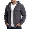 Chamarra con Capucha de Pana para Hombre Botón Bolsillos Dobles Holgada Casual Otoño Vintage Ropa de Hombre