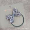 Banda de goma para el pelo con lazo pequeño a cuadros azul claro y cuerda fina para niña estudiante, estilo retro, dulce y lindo