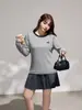 Top Bordado de Manga Larga con Bloques de Color y Cuello Redondo Sencillo, Estilo Primavera, Camiseta Holgada Adelgazante para Mujer Talla Grande 65551