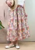 Ropa de Seda Qingmei: Falda de algodón floral de longitud media para mujer, artística y fresca, de cintura alta, falda de línea A adelgazante para figuras petite