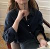 Camisa Casual de Tencel com Botão Pequeno Dourado Feita Sob Medida para Mulheres - Estilo Novo Primavera e Outono 2026 - Camisa Básica Elegante Solta de Manga Longa
