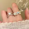 Estilo Vacaciones de Verano_Anillo Ajustable de Concha y Estrella de Mar Azul para Mujer, Apilable para la Playa, Anillo para Dedo Índice de Diseño Nicho