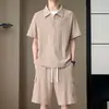 Nuevo Verano Hombres Moda Suelta Ropa Marca de Moda Estudiante Manga Corta Camiseta Top Talla Grande Jacquard Cuello de Solapa Conjunto de Camisa POLO
