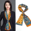Novo Estilo Lenço Pequeno Moda Temperamento Estampado Longo Cetim Chiffon Seda Lenço Feminino Versátil Gravata Lenço Fabricante Atacado