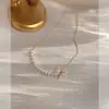 Colar Borboleta com Pérola e Zircônia Banhado a Ouro Real 18K, Estilo Nicho da Moda, Corrente Elegante para Clavícula, Joia de Luxo Leve de Alta Qualidade