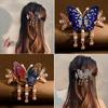 2024 Novo Prendedor de Cabelo Pinça de Caranguejo Borboleta de Cristal Franja Pegador de Cabelo Metal Estilo Nacional Grampo de Cabelo Moda Strass Acessórios de Cabelo