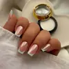 Pontas de Unha Vestíveis Cromadas com Acabamento de Luxo, Adesivos Eletrodepositados para Unhas Postiças Gradiente Branco Francês Nude, Arte de Unha em Formato Amêndoa