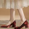 Zapatos de Boda Estilo Chino Bordados de Flor de Lirio 2026 para Mujer, Tacón Grueso, Cómodos, Boca Baja, Punta Fina, Satín, Hanfu, Cheongsam