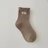 Meias Infantis Outono Inverno Meninas Princesa Estilo Coreano Rótulo de Pano Retrô Renda Franzida Punho Sem Costura Versátil Meias de Cano Médio