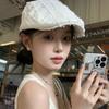 Boina Retro de Estilo Japonés de Color Sólido a Rayas para Mujer Primavera y Verano Artística Retro Combinable Rostro Pequeño Delgado Pap para Repartidor de Periódicos