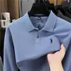 Camisa polo bordada de algodón mercerizado transfronteriza para hombre, nuevo estilo otoño 2026, camiseta casual de manga larga de algodón puro transpirable para hombre