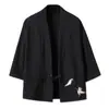 Roupas masculinas estilo chinês novas para primavera e verão, cardigã Hanfu bordado vintage de grou, roupão taoísta kimono estilo japonês de tamanho grande e solto