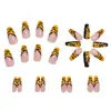Uñas Portátiles Más Vendidas Transfronterizas, Pegatinas para Uñas Patrón Tigre Amarillo y Negro de Longitud Media, 24 Piezas, Uñas Postizas Portátiles Desmontables al por Mayor